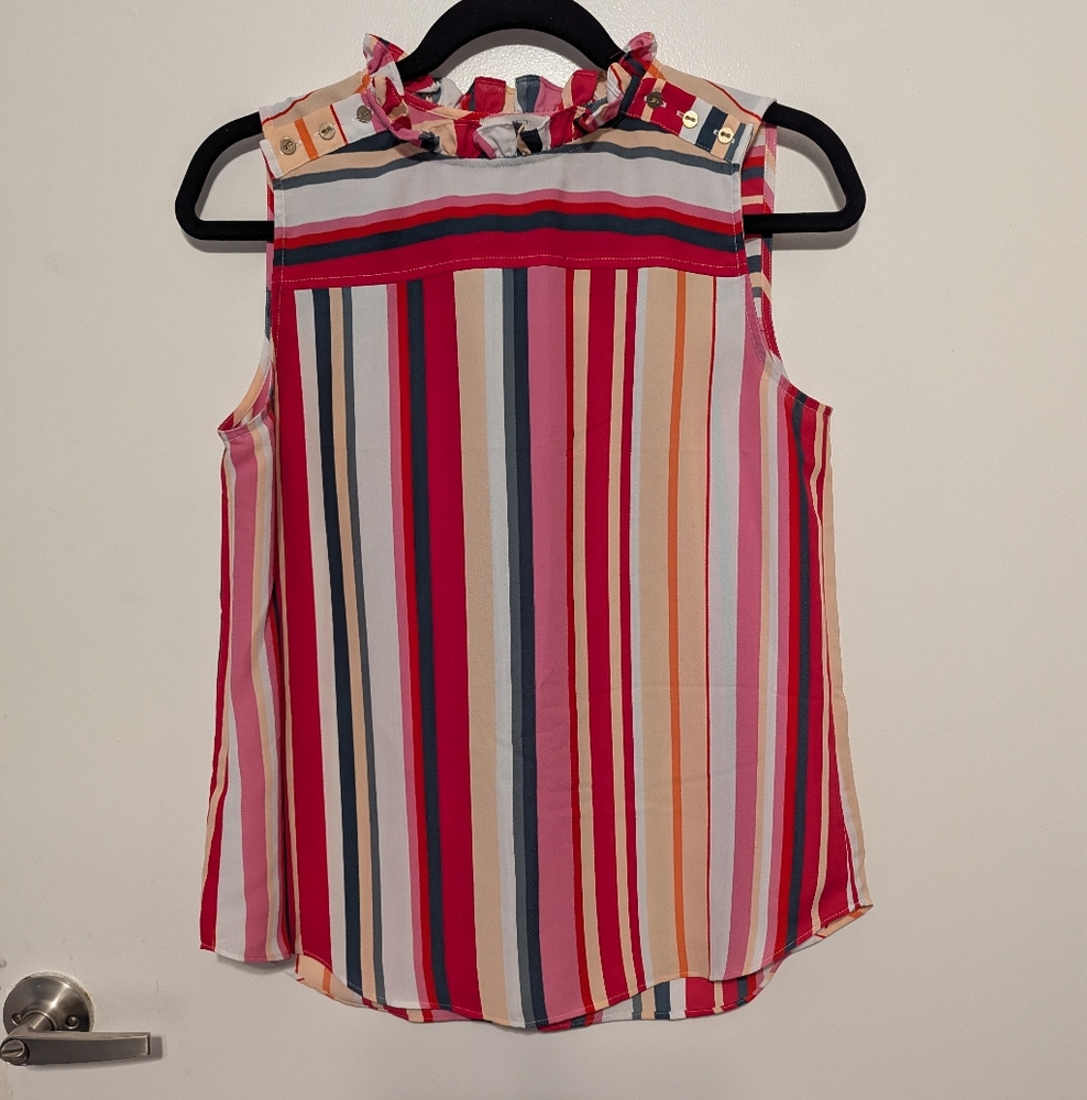 LOFT Outlet Blouse Top Womens Size Small Sleeveless Striped Polyester High Neck